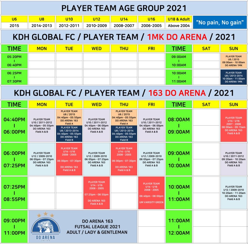 KDH Schedule Player Team